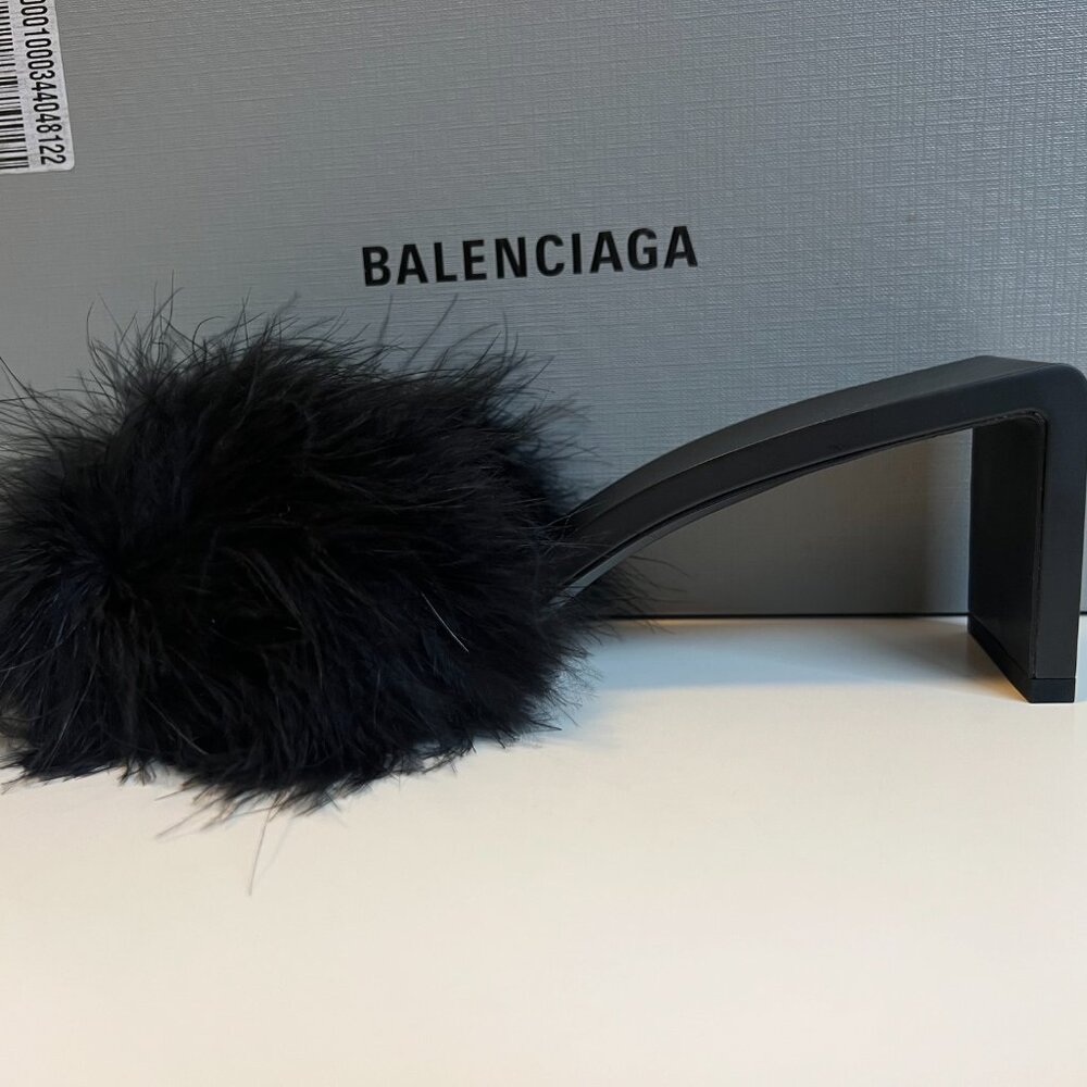 Balenciaga Boudoir Black Feather Open Toe Slippers/Mules, Size EU39 - Picture 2 of 12
